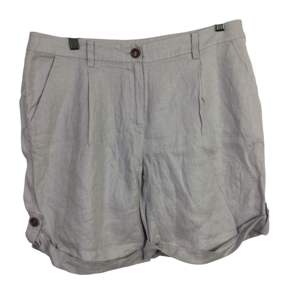 Eileen Fisher Womens Organic Linen Bermuda Shorts Pleated Casual Gray Size 6